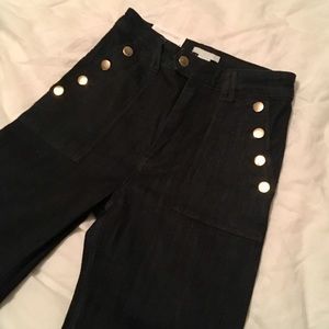 NWT high waist flare jean with gold button detail